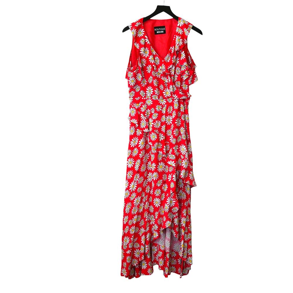 Boutique Moschino Daisy Floral Maxi Dress Size 10 Pink White Cold Shoulder